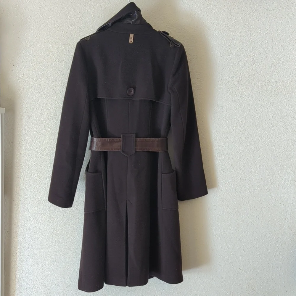 Mackage wool leather trim cozy belt winter trench coat - Picture 11 of 11